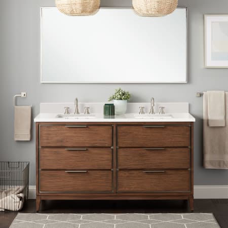 Signature Hardware Hytes 60" Faucet Holes Carob Brown / Arctic White