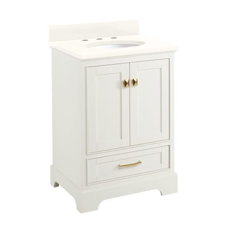Signature Hardware Quen 24" Freestanding Single Basin Vanity Set with Cabinet, Vanity Top, and Oval Undermount Sink - 8" Faucet Holes Soft White / Arctic White