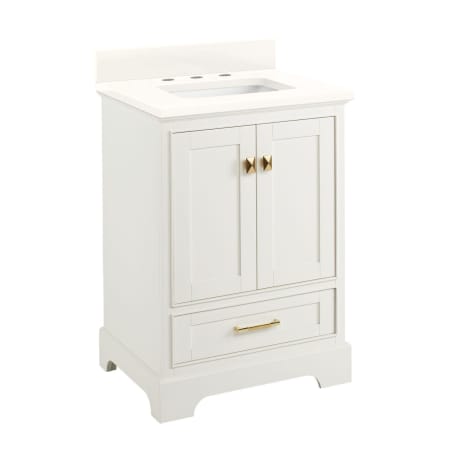 Signature Hardware Quen 24" Freestanding Single Basin Vanity Set with Cabinet, Vanity Top, and Rectangular Undermount Sink - 8" Faucet Holes Soft White / Arctic White