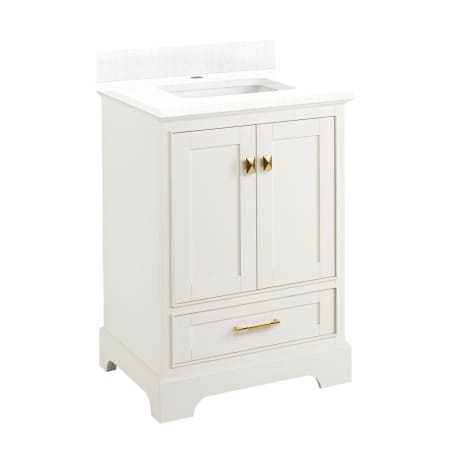 Signature Hardware Quen 24" Freestanding Single Basin Vanity Set with Cabinet, Vanity Top, and Rectangular Undermount Sink - Single Faucet Hole Soft White / Feathered White