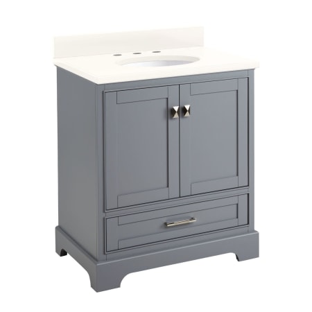 Signature Hardware Quen 30" Freestanding Single Basin Vanity Set with Cabinet, Vanity Top, and Oval Undermount Sink - 8" Faucet Holes Gray / Arctic White
