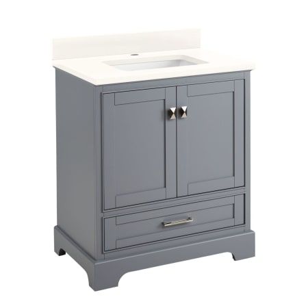 Signature Hardware Quen 30" Freestanding Single Basin Vanity Set with Cabinet, Vanity Top, and Rectangular Undermount Sink - Single Faucet Hole Gray / Arctic White
