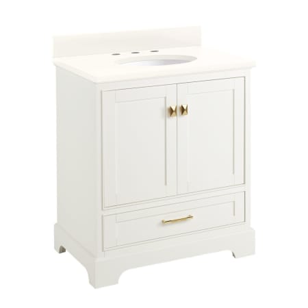 Signature Hardware Quen 30" Freestanding Single Basin Vanity Set with Cabinet, Vanity Top, and Oval Undermount Sink - 8" Faucet Holes Soft White / Arctic White