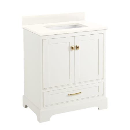 Signature Hardware Quen 30" Freestanding Single Basin Vanity Set with Cabinet, Vanity Top, and Rectangular Undermount Sink - No Faucet Holes Soft White / Arctic White