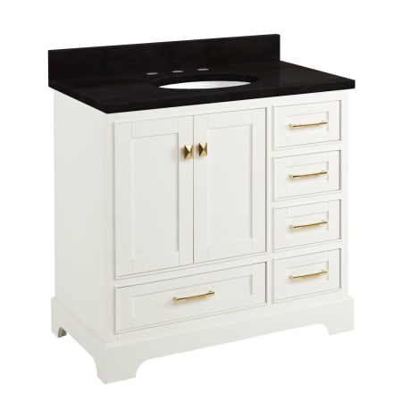 Signature Hardware Quen 36" Freestanding Single Basin Vanity Set with Cabinet, Vanity Top, and Oval Undermount Sink - 8" Faucet Holes Soft White / Absolute Black