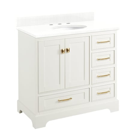 Signature Hardware Quen 36" Freestanding Single Basin Vanity Set with Cabinet, Vanity Top, and Oval Undermount Sink - 8" Faucet Holes Soft White / Feathered White