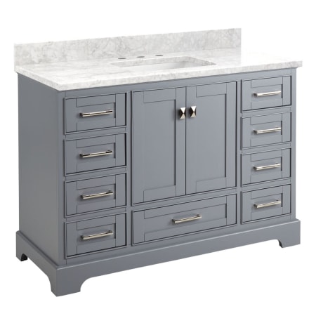 Signature Hardware Quen 48" Freestanding Single Basin Vanity Set with Cabinet, Vanity Top, and Rectangular Undermount Sink - 8" Faucet Holes Gray / Carrara Marble