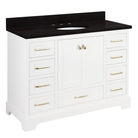 Signature Hardware Quen 48" Freestanding Single Basin Vanity Set with Cabinet, Vanity Top, and Oval Undermount Sink - 8" Widespread Faucet Holes Soft White / Absolute Black