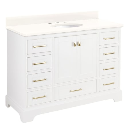 Signature Hardware Quen 48" Freestanding Single Basin Vanity Set with Cabinet, Vanity Top, and Oval Undermount Sink - 8" Faucet Holes Soft White / Arctic White