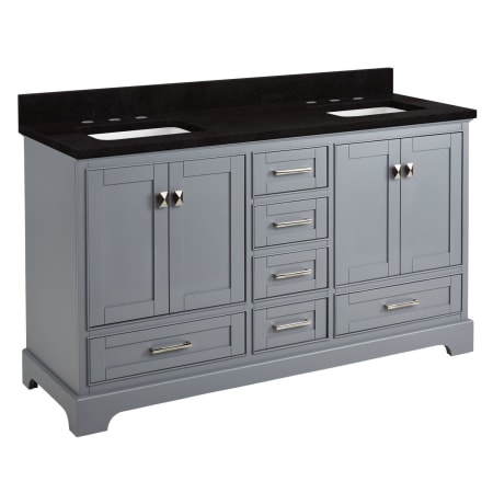 Signature Hardware Quen 60" Freestanding Double Basin Vanity Set with Cabinet, Vanity Top, and Rectangular Undermount Sinks - 8" Faucet Holes Gray / Absolute Black