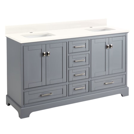 Signature Hardware Quen 60" Freestanding Double Basin Vanity Set with Cabinet, Vanity Top, and Rectangular Undermount Sinks - Single Faucet Holes Gray / Arctic White