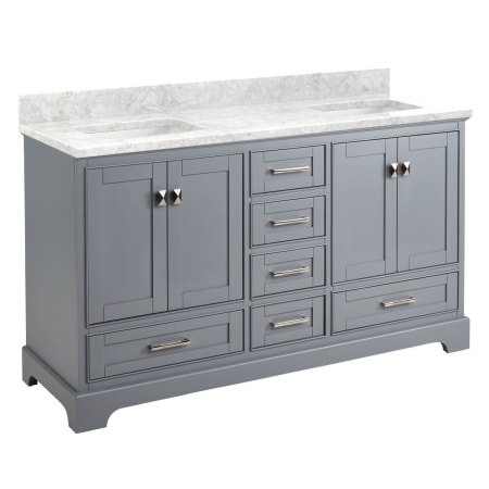 Signature Hardware Quen 60" Freestanding Double Basin Vanity Set with Cabinet, Vanity Top, and Rectangular Undermount Sinks - No Faucet Holes