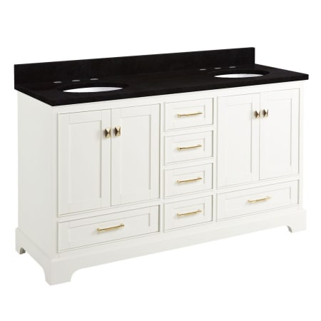 Signature Hardware Quen 60" Freestanding Double Basin Vanity Set with Cabinet, Vanity Top, and Oval Undermount Sinks - 8" Faucet Holes Soft White / Absolute Black