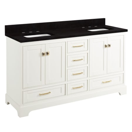 Signature Hardware Quen 60" Freestanding Double Basin Vanity Set with Cabinet, Vanity Top, and Rectangular Undermount Sinks - 8" Faucet Holes Soft White / Absolute Black