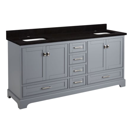 Signature Hardware Quen 72" Freestanding Double Basin Vanity Set with Cabinet, Vanity Top, and Rectangular Undermount Sinks - Single Faucet Holes Gray / Absolute Black