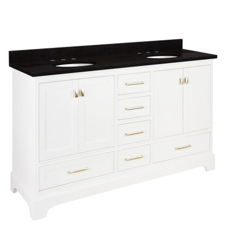 Signature Hardware Quen 72" Freestanding Double Basin Vanity Set with Cabinet, Vanity Top, and Oval Undermount Sinks - 8" Faucet Holes Soft White / Absolute Black