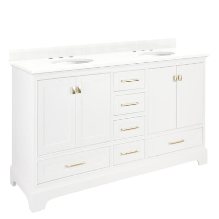Signature Hardware Quen 72" Freestanding Double Basin Vanity Set with Cabinet, Vanity Top, and Oval Undermount Sinks - 8" Faucet Holes Soft White / Feathered White