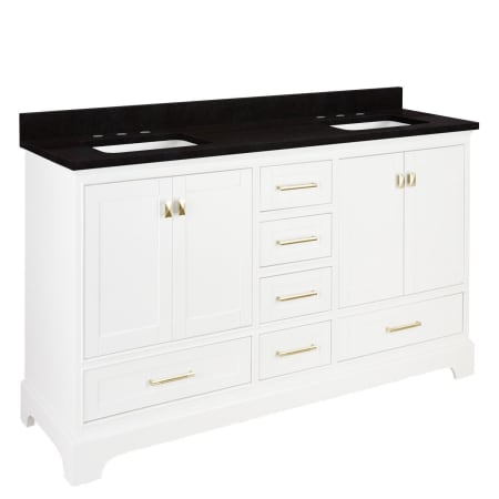 Signature Hardware Quen 72" Freestanding Double Basin Vanity Set with Cabinet, Vanity Top, and Rectangular Undermount Sinks - 8" Faucet Holes Soft White / Absolute Black