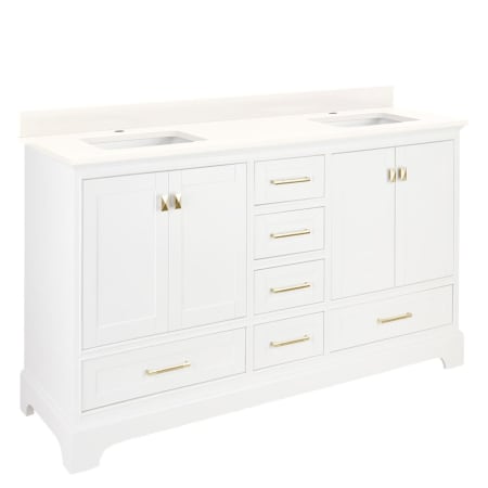 Signature Hardware Quen 72" Freestanding Double Basin Vanity Set with Cabinet, Vanity Top, and Rectangular Undermount Sinks - Single Faucet Holes Soft White / Arctic White