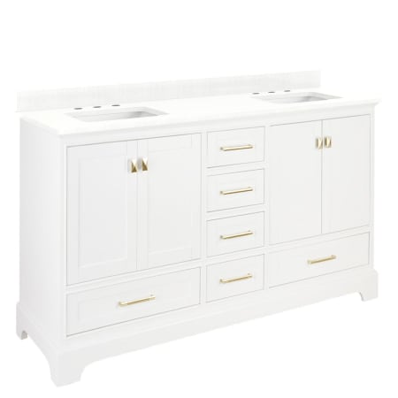 Signature Hardware Quen 72" Freestanding Double Basin Vanity Set with Cabinet, Vanity Top, and Rectangular Undermount Sinks - 8" Faucet Holes Soft White / Feathered White