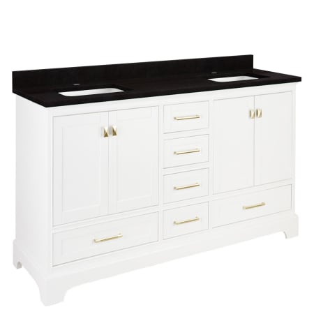 Signature Hardware Quen 72" Freestanding Double Basin Vanity Set with Cabinet, Vanity Top, and Rectangular Undermount Sinks - Single Faucet Holes Soft White / Absolute Black