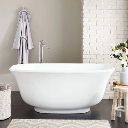 Signature Hardware Lindsey 59" Acrylic Freestanding Tub with Integrated Drain and Overflow White