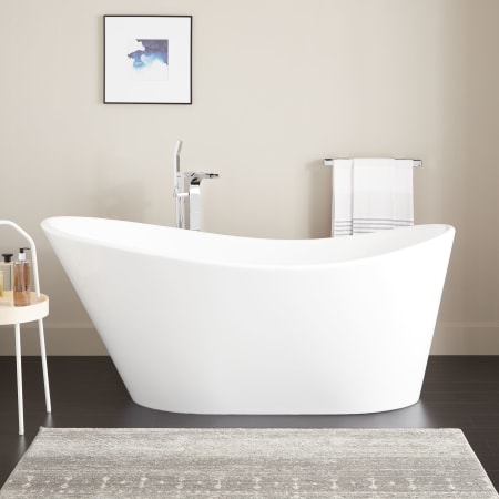 Signature Hardware Saunders 67" Acrylic Soaking Tub with Integrated Overflow and Drain White