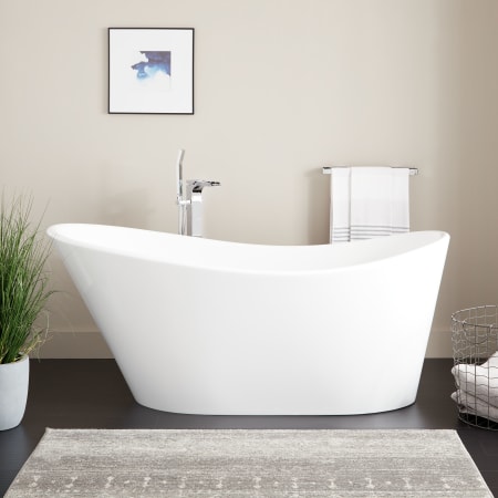 Signature Hardware Saunders 71" Acrylic Soaking Tub with Integrated Overflow and Drain White
