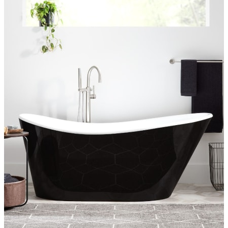 Signature Hardware Saunders 71" Black Acrylic Soaking Tub with Integrated Overflow and Drain Black