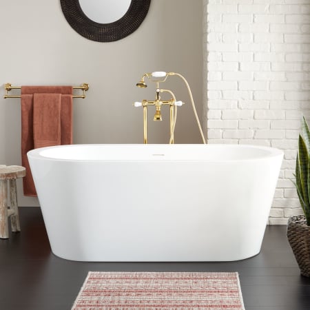 Signature Hardware Leith 65" Acrylic Soaking Tub with Integrated Overflow and Drain White