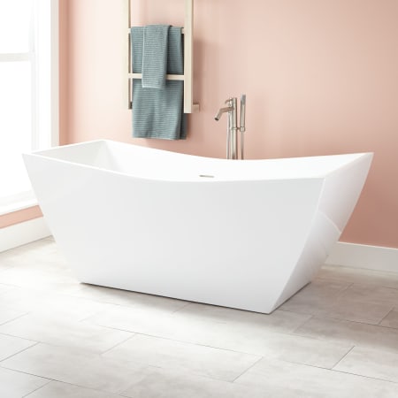 Signature Hardware Renlo 71" Acrylic Soaking Freestanding Tub with Integrated Drain and Overflow White