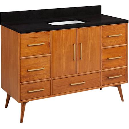 Signature Hardware Novak 48" Freestanding Teak Single Basin Vanity Set with Cabinet, Vanity Top, and Rectangular Undermount Sink - No Faucet Holes Teak / Absolute Black