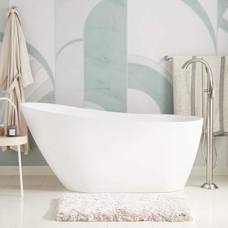 Signature Hardware Sheba 60" Solid Surface Soaking Freestanding Tub with Integrated Drain and Overflow Matte White