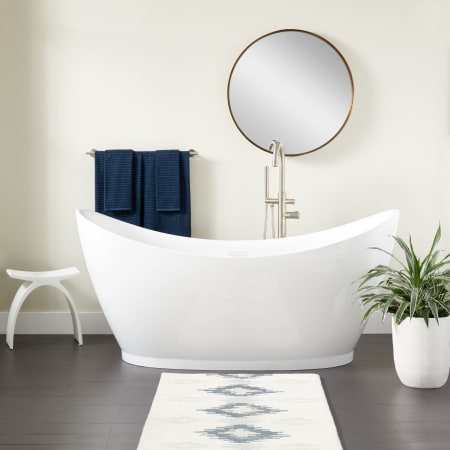 Signature Hardware Torben 69" Acrylic Soaking Tub with Integrated Drain and Overflow White / White