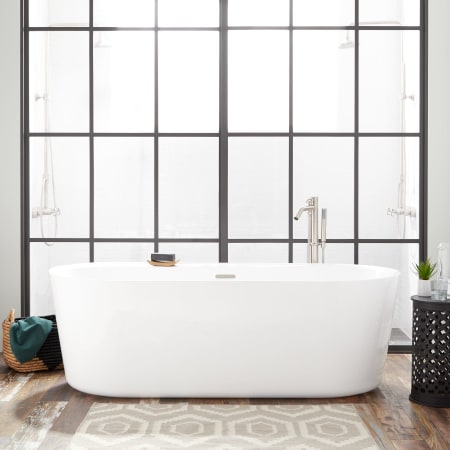 Signature Hardware Ashington 70" Acrylic Soaking Tub with Tap Deck on Left White / Brushed Nickel