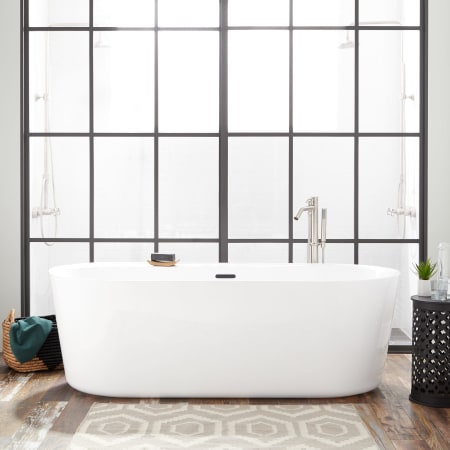 Signature Hardware Ashington 70" Acrylic Soaking Tub with Tap Deck on Left White / Black