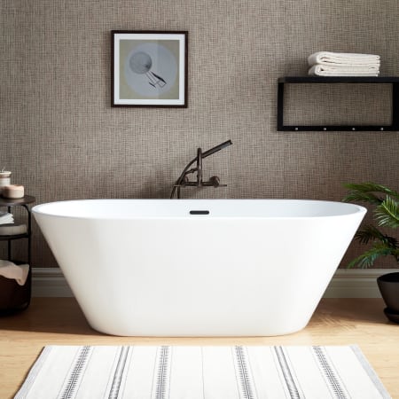 Signature Hardware Danae 62" Acrylic Soaking Tub with Integrated Drain and Overflow White / Black