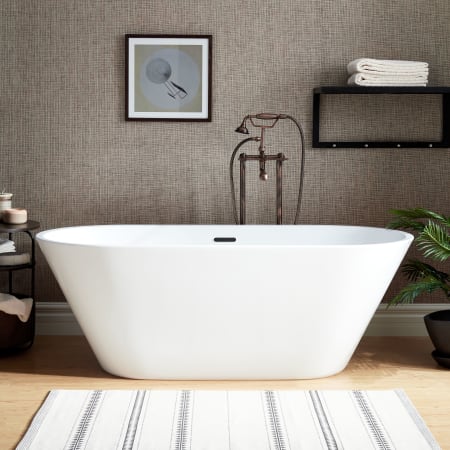 Signature Hardware Danae 70" Acrylic Soaking Tub with Integrated Drain and Overflow White / Black