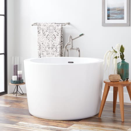 Signature Hardware Siglo 41" Acrylic Japanese Soaking Tub with Foam Insulation and Integrated Drain and Overflow White / Black