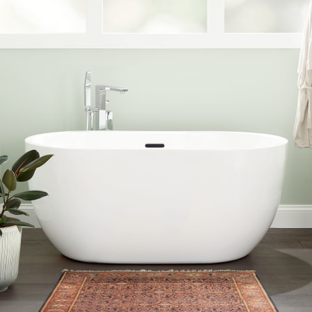 Signature Hardware Boyce 61" Free Standing Acrylic Soaking Tub with Integrated Drain, Overflow, and Foam Insulation White / Black