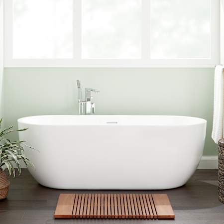 Signature Hardware Boyce 70" Acrylic Soaking Freestanding Tub with Integrated Drain and Overflow White / White
