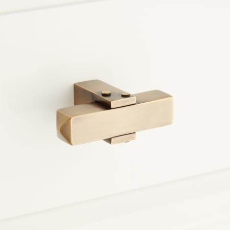 Signature Hardware Hovland 2-1/2 Inch Diameter Rectangular Cabinet Knob Antique Brass