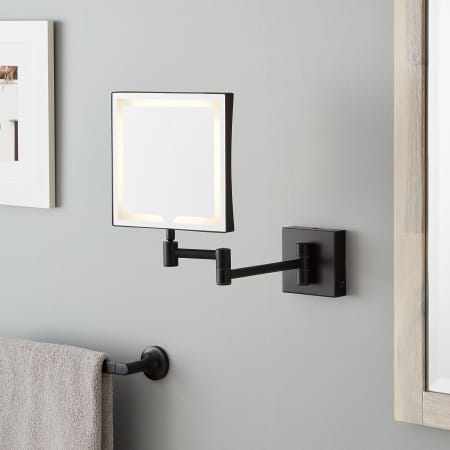 Signature Hardware Norabel 7-7/8" W x 12-7/16" H Modern Square Framed Makeup Wall Mirror with Light Satin Black