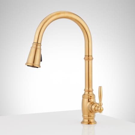 Signature Hardware Finnian 1.8 GPM Single Hole Pull Down Kitchen Faucet Brushed Gold
