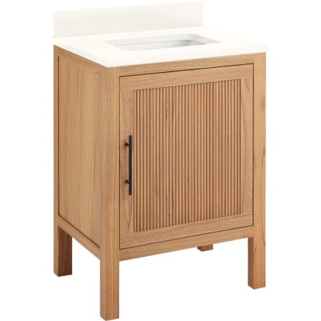 Signature Hardware Ayanna 24" Freestanding Mindi Wood Single Basin Vanity Set with Cabinet, Vanity Top and Rectangular Undermount Sink - No Faucet Holes Natural Mindi / Arctic White