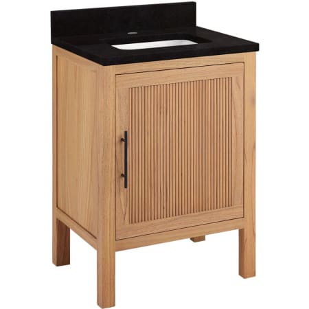 Signature Hardware Ayanna 24" Freestanding Mindi Wood Single Basin Vanity Set with Cabinet, Vanity Top and Rectangular Undermount Sink - Single Faucet Hole Natural Mindi / Absolute Black