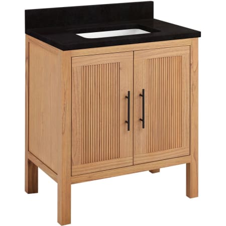 Signature Hardware Ayanna 32" Freestanding Mindi Wood Single Basin Vanity Set with Cabinet, Vanity Top and Rectangular Undermount Sink - No Faucet Holes Natural Mindi / Absolute Black