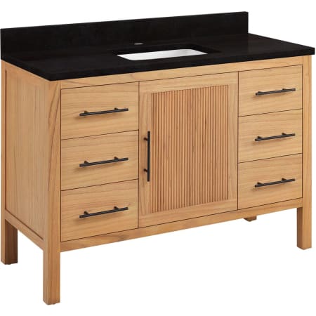 Signature Hardware Ayanna 48" Freestanding Mindi Wood Single Basin Vanity Set with Cabinet, Vanity Top and Rectangular Undermount Sink - Single Faucet Hole Natural Mindi / Absolute Black