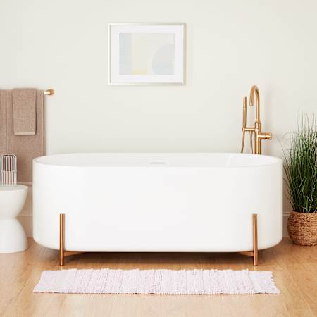 Signature Hardware Conroy 67" Acrylic Soaking Tub With Stainless Steel Stand White / Brushed Gold