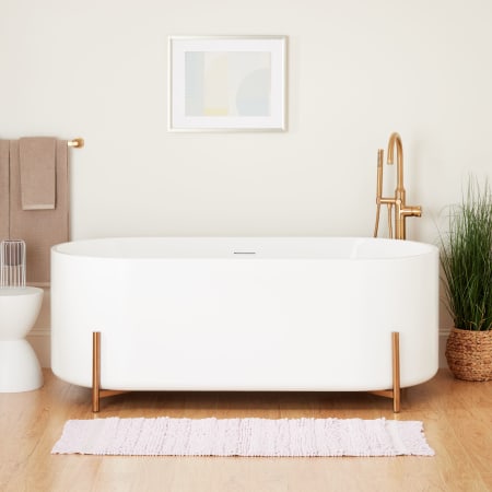 Signature Hardware Conroy 67" Acrylic Soaking Tub With Stainless Steel Stand White / Brushed Gold